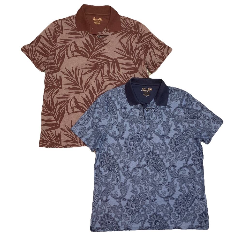 Tasso Elba Men’s Large Polo Shirt Bundle Supima Cotton Paisley Tropical